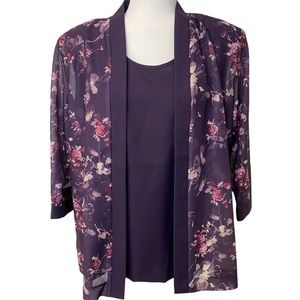 Haband Purple Floral Blouse Set Size L Petite